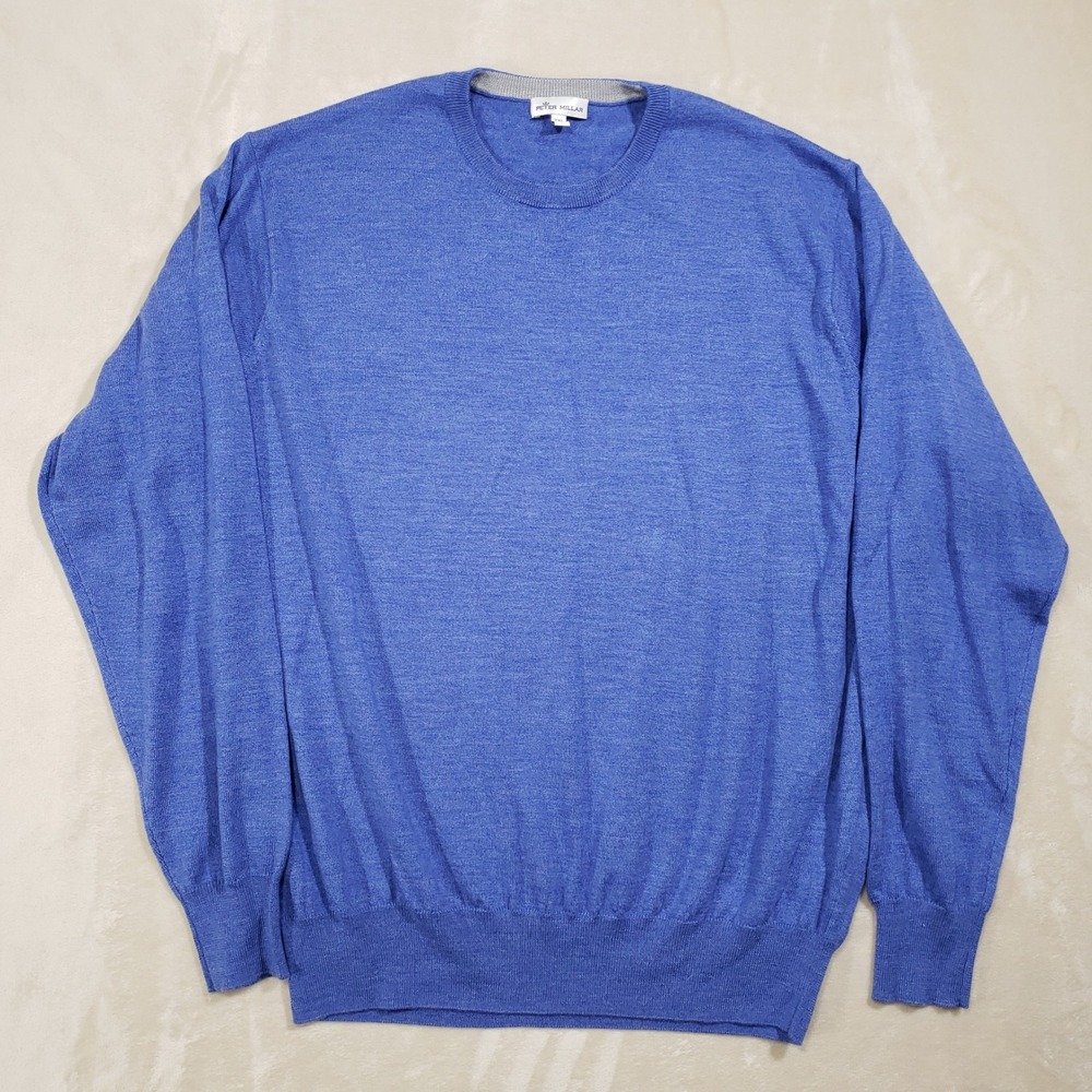 Peter Millar Sweater Mens XXL‎ Blue Merino Wool Silk Crewneck MF19S42 Pullover